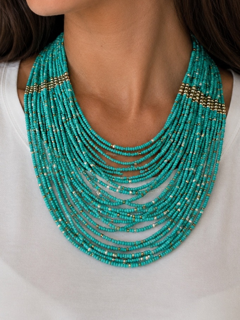 Multi-Strand Turquoise Beaded Statement Necklace VINTAGE